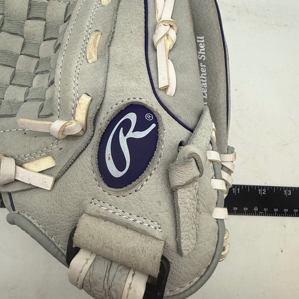 Rawlings Sure Catch 12 Inch Softball Glove Gray Purple Leather Basket-Web - Picture 3 of 16